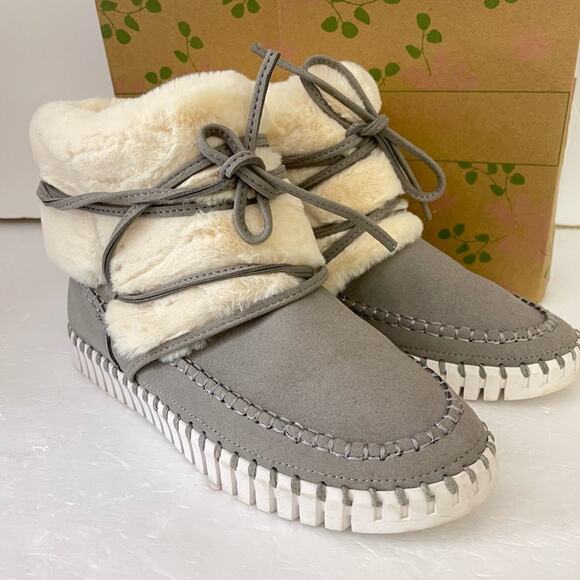 Ilse Jacobsen Boots Tulip 6072 Gray Faux Fur Ankle Bootie Size 40 - Picture 2 of 8